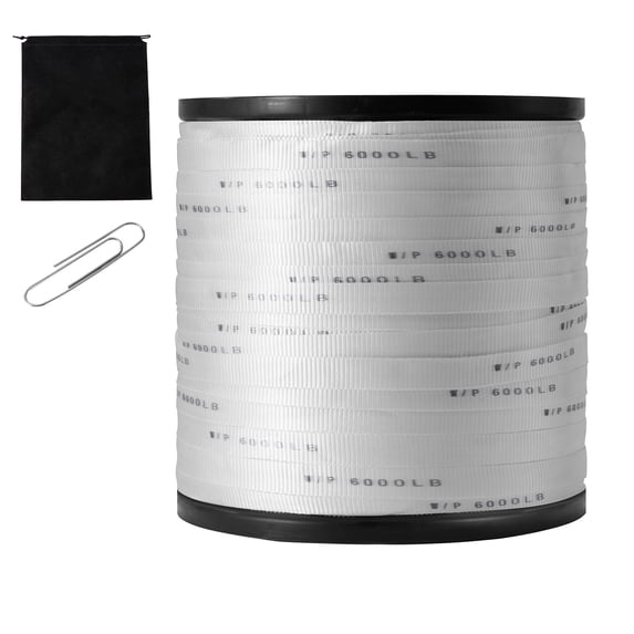 KFFKFF Polyester Pulling Tape, 1 inch by 2103 feet Flat Mule Tape, 6000 lbf Strength, Marked Webbing for Cable Installation, Packing, Gardening, Electrical Jobs in Conduits, White