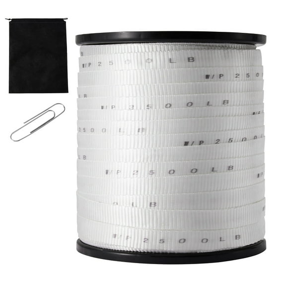 KFFKFF Polyester Pulling Tape, 3/4 inch by 528 feet, Flat Mule Tape, 2500 pounds Strength, Marked Webbing for Cable Management, Packing, Agriculture, and Electrical Conduit Tasks, White