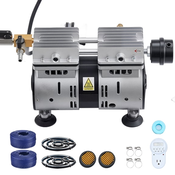 KFFKFF Pond Aeration System, 5.2CFM Air Pump for Lakes up to 3 Acres, 3/4 HP Compressor, 2 Diffusers & Two 100' Weighted Tubes, Outdoor Pond and Lake Oxygen Circulation