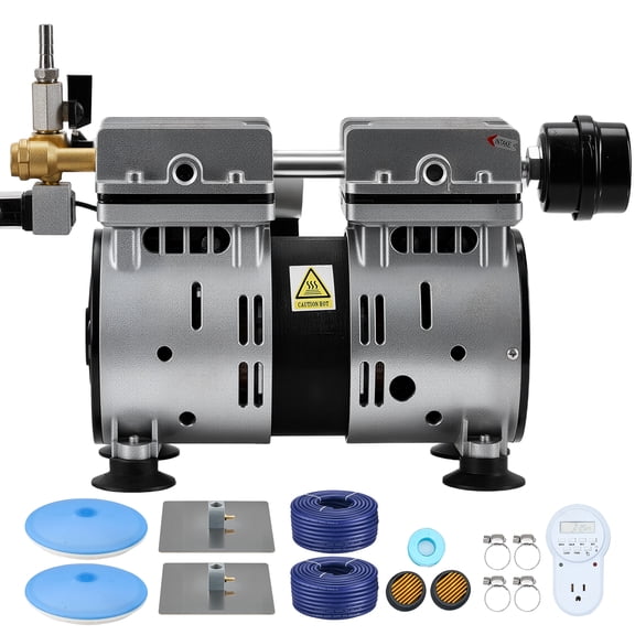 KFFKFF Pond Aeration System, 5.2CFM Air Pump for Lakes up to 3 Acres, 3/4 HP Compressor, 2 Diffusers & Two 100' Weighted Tubes, Outdoor Water Oxygen Circulation Solution