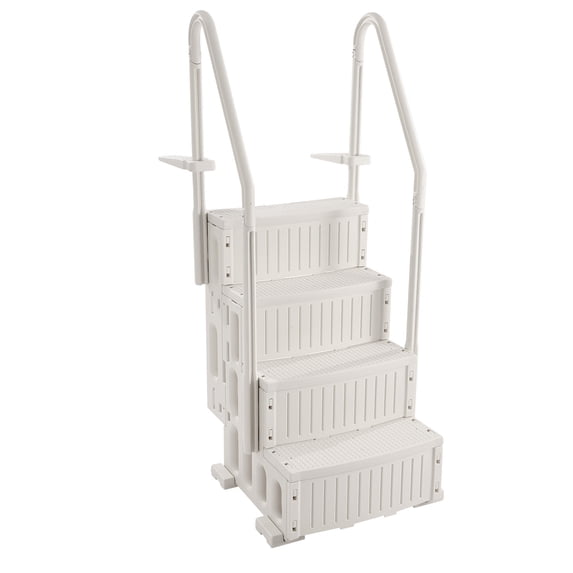 KFFKFF 4-Step Pool Steps Above Ground, Anti-slip Pool Ladder with Dual Handrailss, Supports up to 400 lbs, Suitable for 48-54 Inch Inground & Above-ground Pools, Creamy White