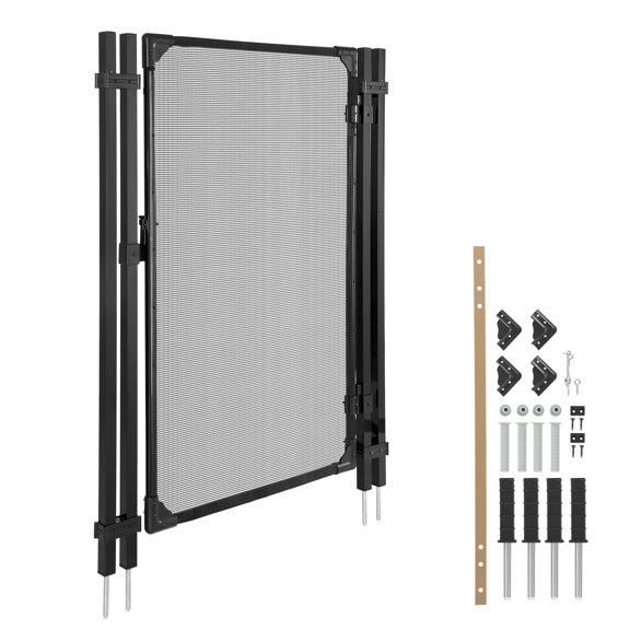 KFFKFF Pool Fence Gate, 4 x 2.5 ft Inground Swimming Pool Security Gate, Outdoor Fencing Door Kit with Metal Latch and Stopper, Durable PVC Mesh, Square Tube Design, Simple Installation, Black