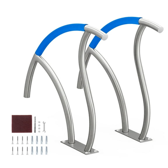 KFFKFF Pool Handrail, Set of 2, 30x30 in Stainless Steel Railings with Base Plate for Indoor and Outdoor Pools, Safety Grab Bar with Grip Cover and Accessories for Decks and Spas