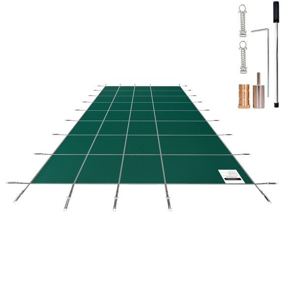 KFFKFF Pool Safety Cover for 16x36ft Rectangular Inground Pools, Mesh Cover with Drainage Holes, Durable Winter Protection, Green