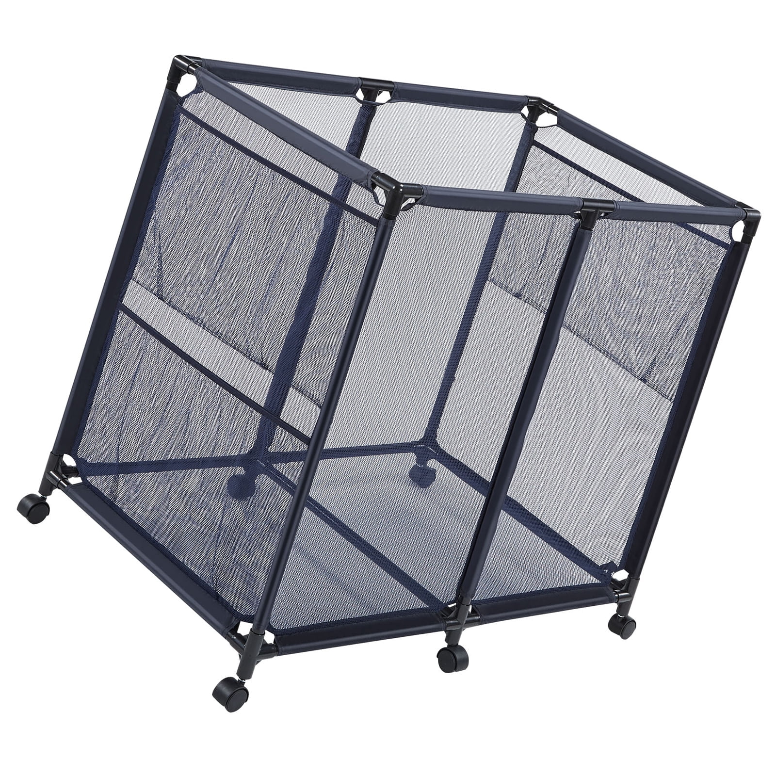 KFFKFF Pool Storage Bin, 36.8 x 24 x 35.6 in, Rolling Organizer with Side Pockets & Casters, Durable Metal Frame, Poolside Holder for Toys, Noodles, and Mesh Basket for Swimming Areas