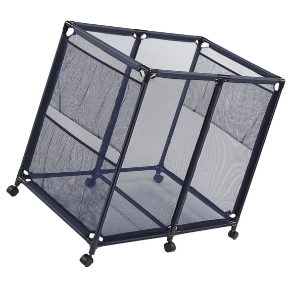 KFFKFF Pool Storage Bin, 36.8 x 24 x 35.6 in, Rolling Organizer with Side Pockets & Casters, Durable Metal Frame, Poolside Holder for Toys, Noodles, and Mesh Basket for Swimming Areas