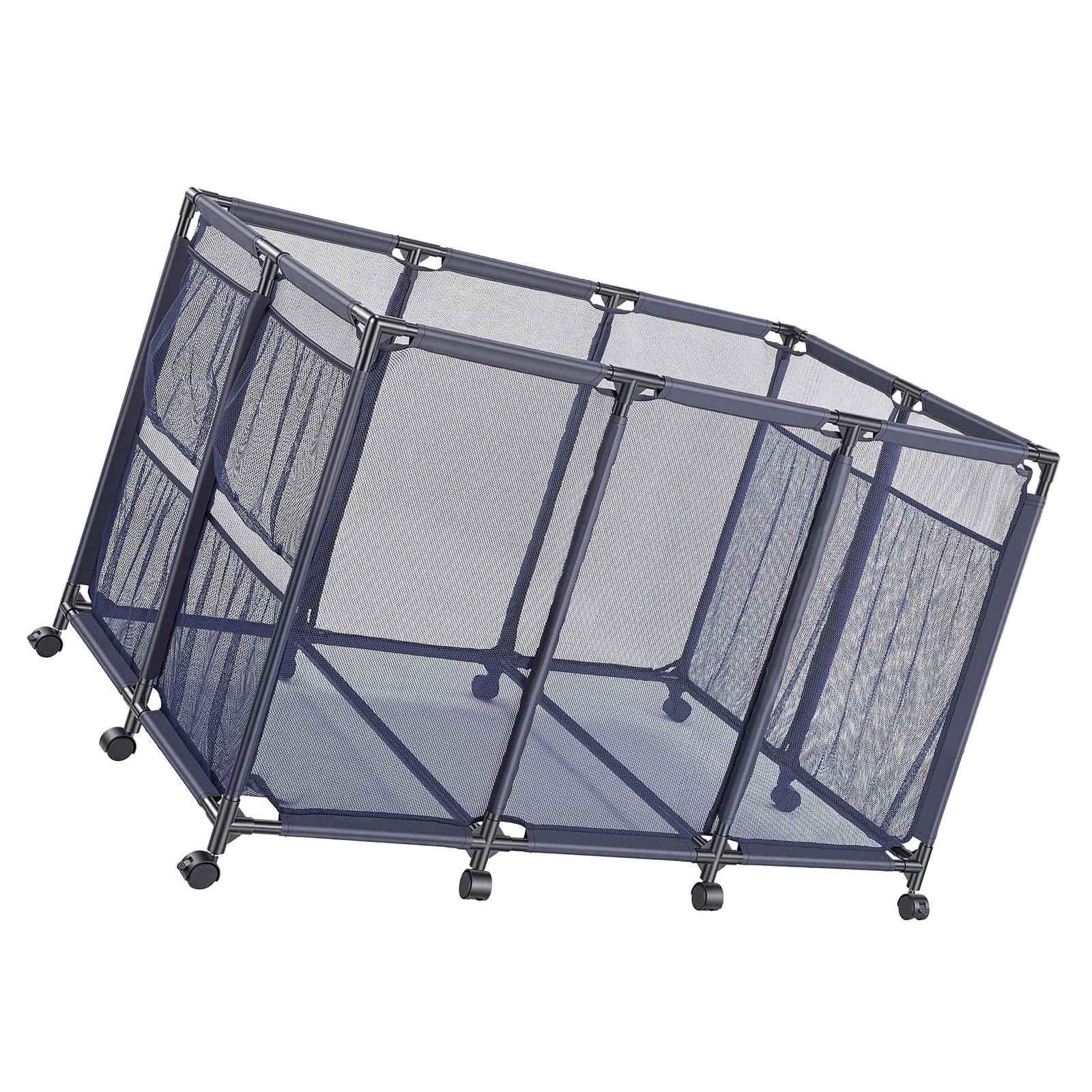 KFFKFF Pool Storage Bin, 48.8 x 32.7 x 32.7 in, Rolling Organizer with Side Pockets & Wheels, Durable Metal Frame, Poolside Toy and Noodle Holder with Mesh Basket for Swimming Areas