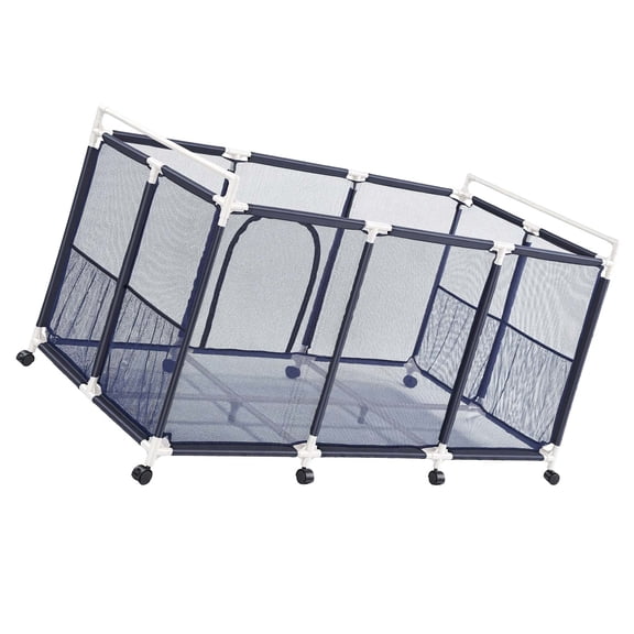 KFFKFF Pool Storage Bin, 62.6 x 32 x 36 in, Rolling Organizer with Side Pockets & Casters, Sturdy Plastic Frame, Mesh Basket for Poolside Toys and Floats