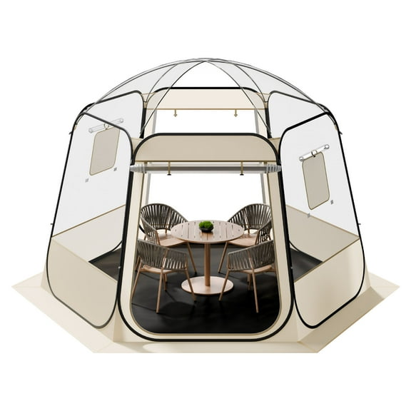 KFFKFF Pop-Up Bubble Tent, 10 x 9.2 ft Waterproof & UV-Resistant, Transparent Outdoor Dome Shelter with Windows, 540° Panoramic View, Fits 4-8 People for Patio or Backyard Use