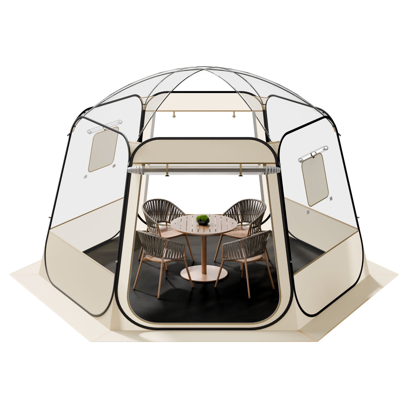 KFFKFF Pop-Up Clear Bubble Tent, 11 x 10.2 ft Waterproof & UV-Resistant Dome Shelter, Outdoor Transparent Camping Tent with Windows, 540° Panoramic View, Fits 8-10 People for Patio or Backyard Use