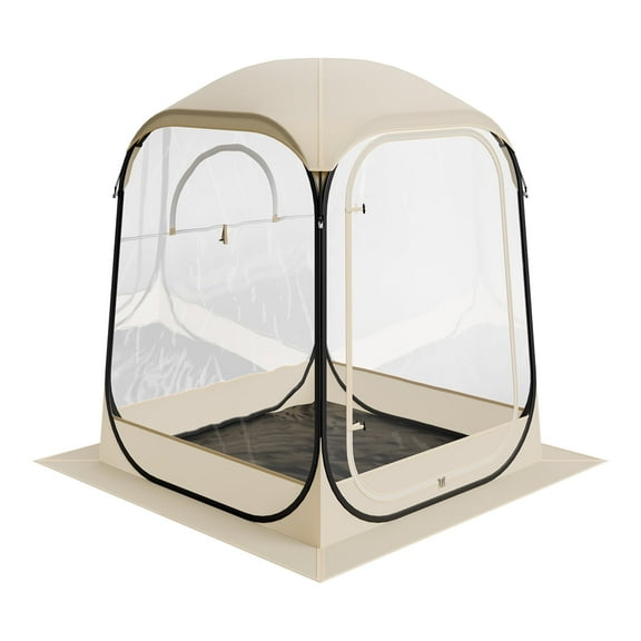 KFFKFF Pop-Up Sports Tent, 50x50 in Clear Outdoor Shelter for One Person, Waterproof Pod with Floor Mat & Top Cover, Garden Dome Tent for Camping, Events, Fishing, and Outdoor Activities