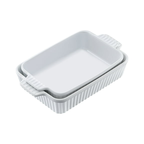 KFFKFF Porcelain Roasting Tray, 7" x 11", Duo Pack, Oblong Baking Dish Collection, Cookware with Grips, Oven Safe, Deep Pasta Dishes Ideal for Meal Preparation, Holiday Gift, White