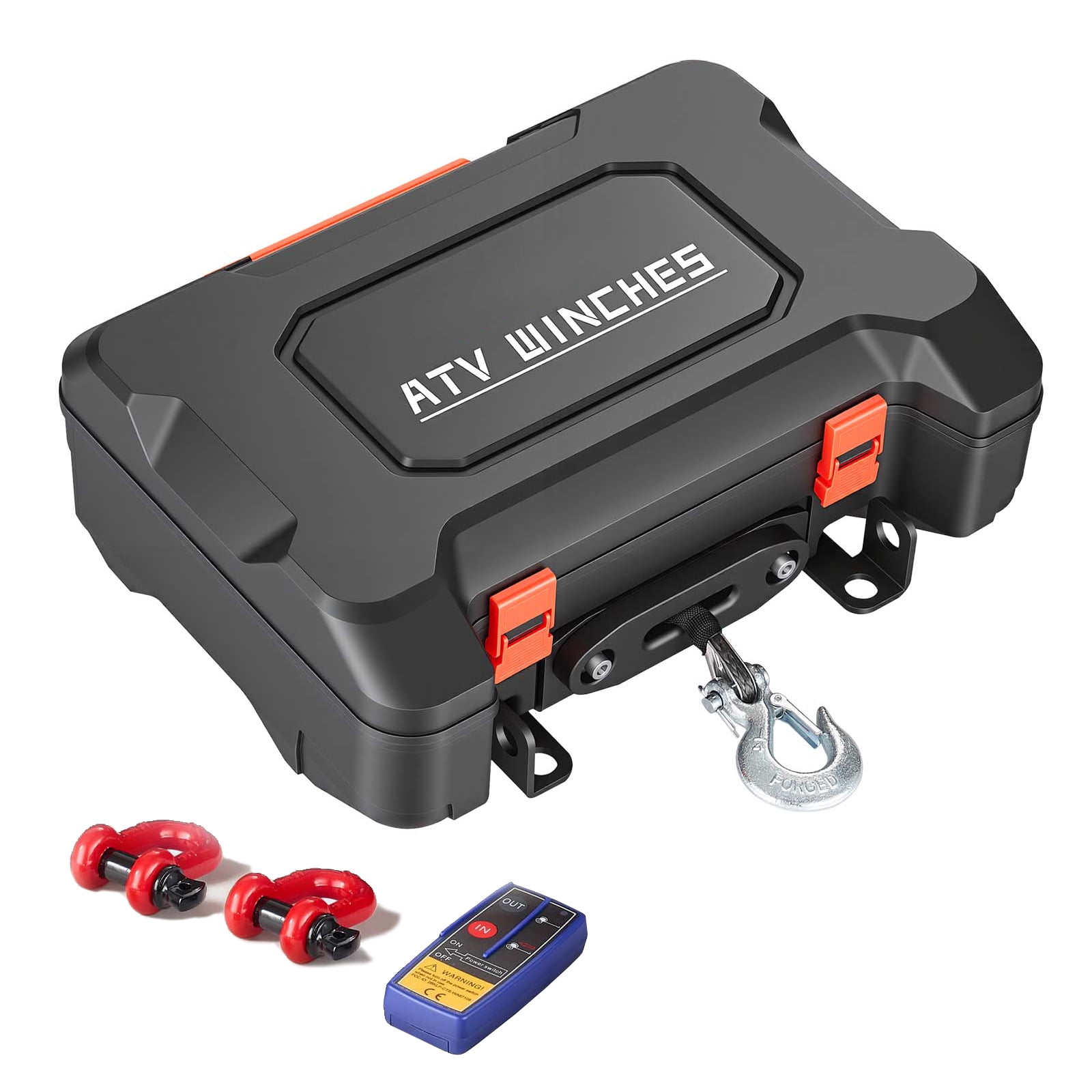 KFFKFF Portable 12V DC Electric Winch, 3500 lbs Capacity with Synthetic Rope, Wireless & Wired Remotes, Compact Recovery Kit with Fairlead, Hook, and Strap for ATV UTV Off-Road Pulling Applications