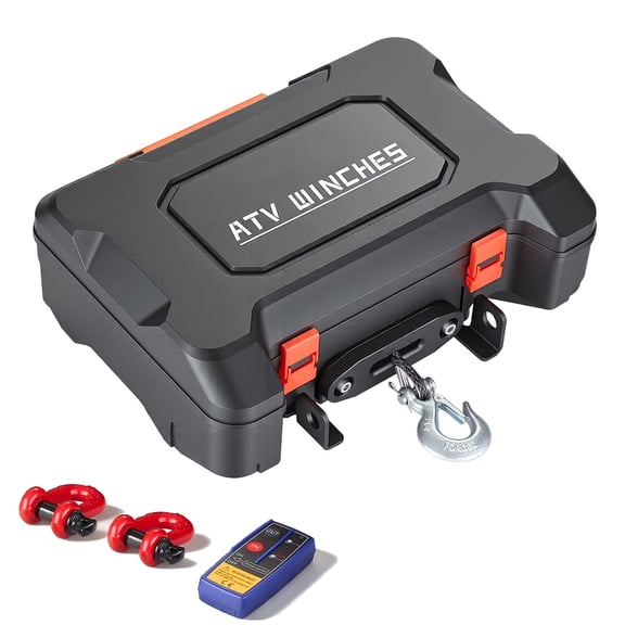 KFFKFF Portable 12V DC Electric Winch, 4500 lbs Capacity with Synthetic Rope, Dual Remotes, Recovery Kit with Fairlead, Hook, and Strap for ATV UTV Off-Road Pulling Applications