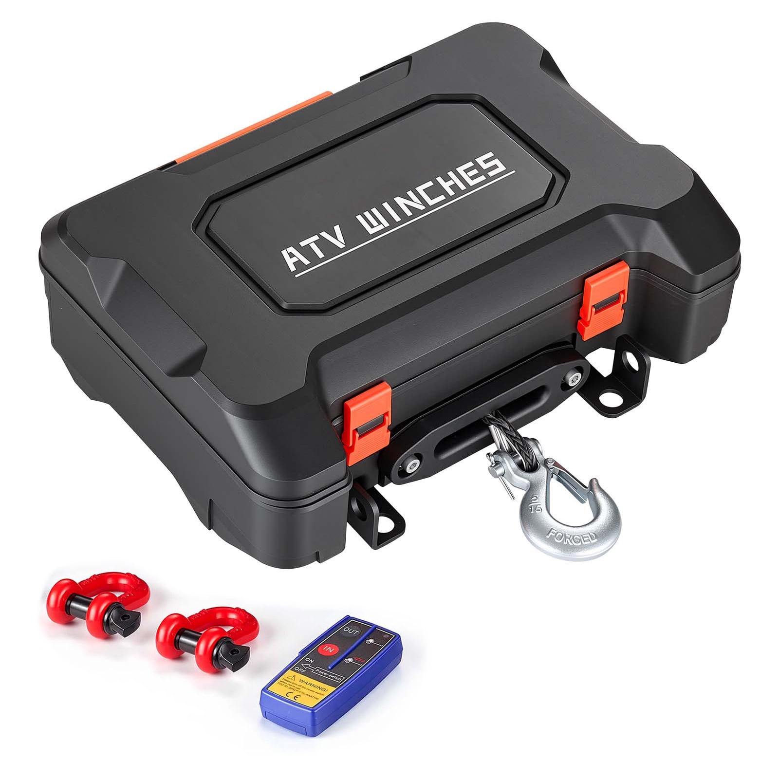 KFFKFF Portable 12V DC Electric Winch, 6000 lbs Capacity with Synthetic Rope, Wireless & Wired Remotes, Recovery Kit Including Fairlead, Hook, and Strap for ATV UTV Off-Road Pulling Applications