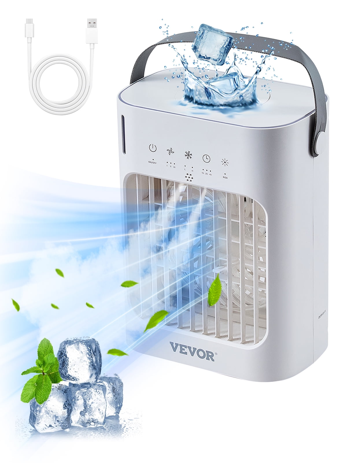 KFFKFF Portable Air Cooler 4in1 Evaporative Cooling with 3 Speeds & Timer 700ml