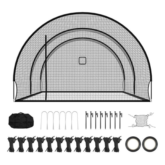 KFFKFF Portable Baseball Batting Cage, 22.2 x 12.1 x 7.9 FT Freestanding Cage with Durable 4-Ply Knotless Polyester Netting & Pitching Machine Slot, Suitable for Indoor and Outdoor Use