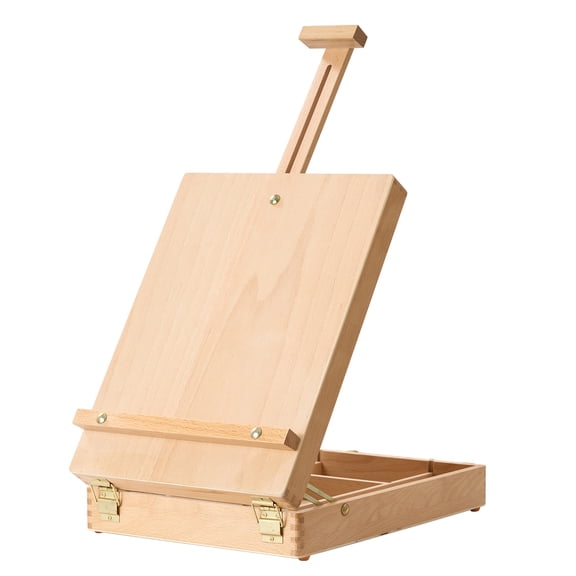 KFFKFF Portable Beech Wood Tabletop Easel with Adjustable Angle, Canvas Holder up to 20.87", Solid Frame for Sketching, Includes Storage Box and Leather Handle