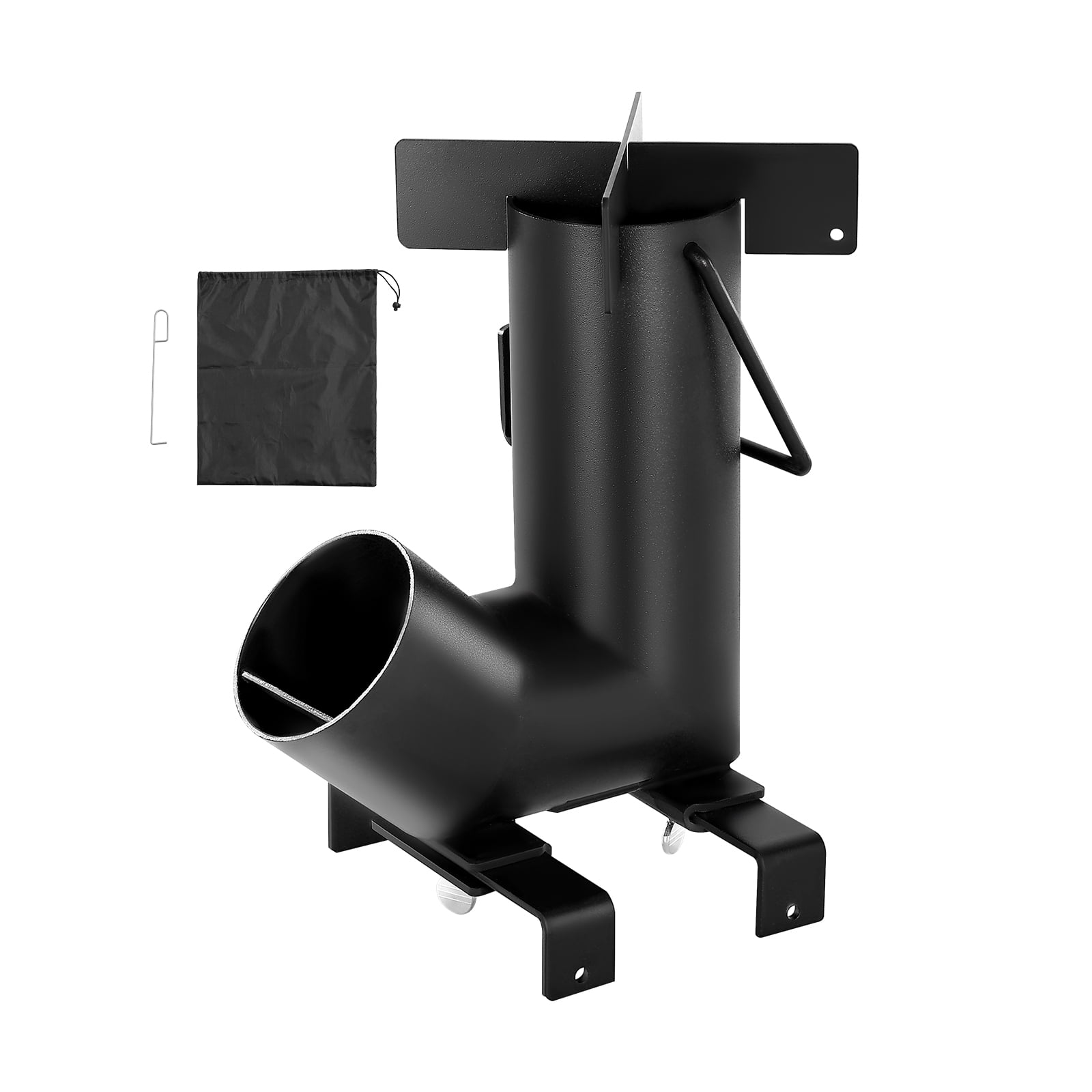 KFFKFF Portable Camping Rocket Stove, Carbon Steel Wood Burning Stove with Carrying Bag for Outdoor Cooking, Backpacking, Heating, and Backyard Use, Burns Wood, Twigs, or Sticks, Black