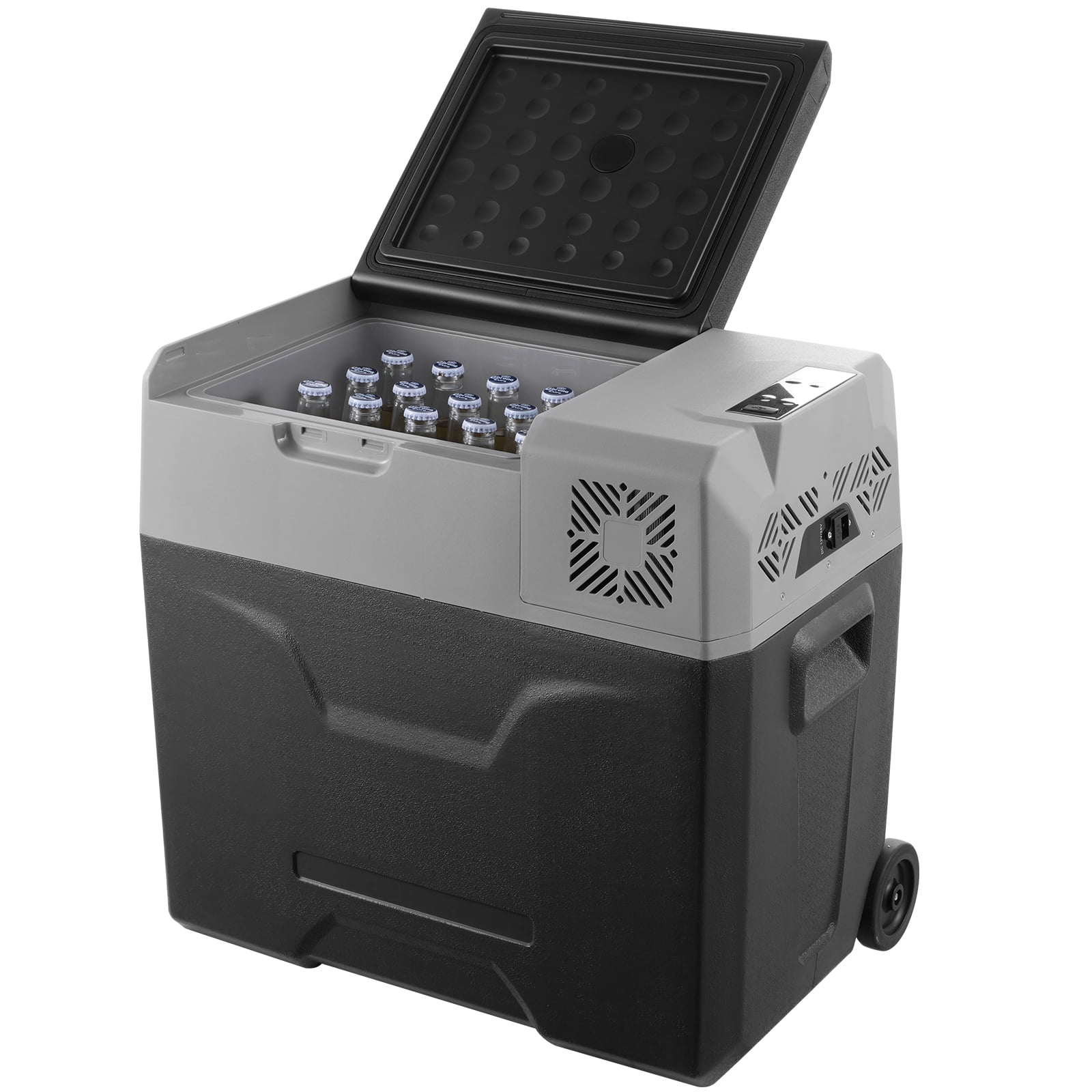 KFFKFF Portable Car Freezer, 50L Capacity, 12V Refrigerator with Telescopic Handle and Wheels, Temperature Range -4 to 68, Compatible with 12/24V DC and 100-240V AC, Ideal for Camping and Outdoors
