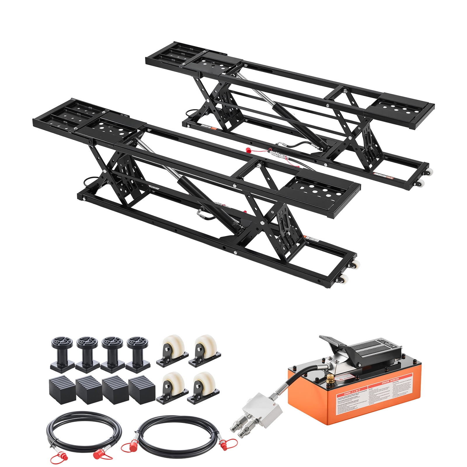 KFFKFF Portable Car Lift, 5000 lbs Capacity, Durable Quick Lift with 25.6" Max Height, Pneumatic Pump, Wheels, 4 Rubber Pads & 4 Lifting Columns