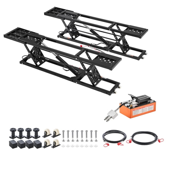 KFFKFF Portable Car Lift, 7000 lbs Capacity, Durable Steel Construction with 26.8" Max Height, Pneumatic Pump, Wheels, 4 Rubber Pads & 4 Lifting Columns for Cars, SUVs, Trucks