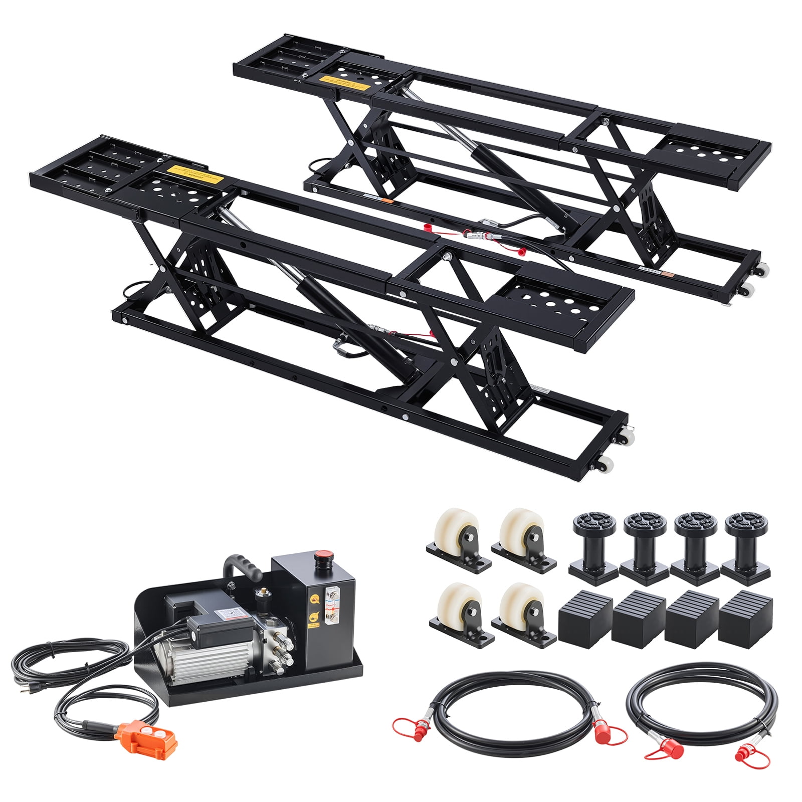KFFKFF Portable Car Lift, 9000 lbs Capacity, Durable Steel Construction with 28" Max Height, 120V Power Unit, Wheels, 4 Rubber Pads & 4 Lifting Columns