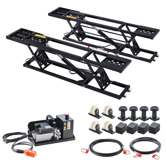 KFFKFF Portable Car Lift, 9000 lbs Capacity, Durable Steel Construction with 28" Max Height, 120V Power Unit, Wheels, 4 Rubber Pads & 4 Lifting Columns