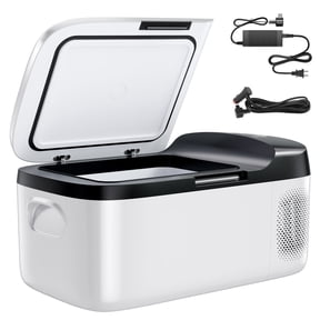 KFFKFF Portable Car Refrigerator, DC 12/24V AC100-240V Compressor Cooler, -4F to 68F Fridge with APP Control, 16 QT Freezer for RVs, Campsites, Boats, Camping, Fishing, 60W Electric Cooler