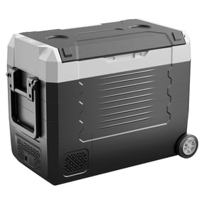 KFFKFF Portable Car Refrigerator, DC 12/24V AC100-240V Compressor Cooler, -4F to 68F Vehicle Fridge with App Control, Wheels & Dual Zone, 48 QT Cooler for RVs, Boats, Camping, and Fishing