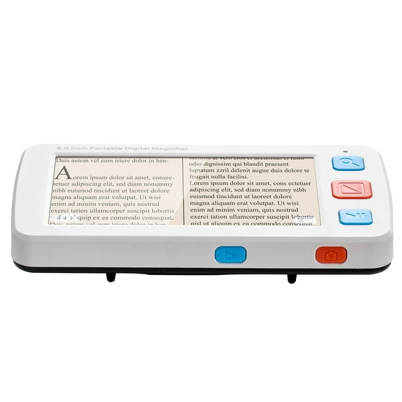 KFFKFF Portable Digital Magnifier, 5-inch HD Electronic Video Magnifier for Low Vision, 4X-32X Zoom Reading Aid with 17 Color Modes, AV Output, Adjustable Handle & 5-Level Screen Brightness