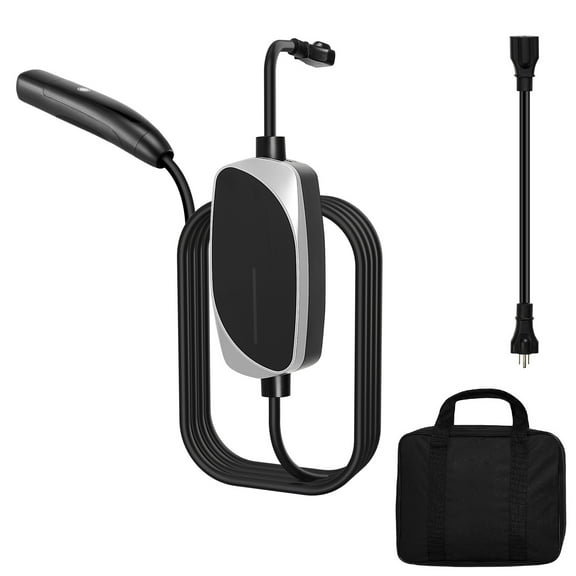 KFFKFF Portable EV Charger, 16 Amp, Compatible with Tesla Models, 25 ft Cable, 120V-240V, NEMA 6-20P Plug & NEMA 5-15 Adapter, LED Display, NACS Connector