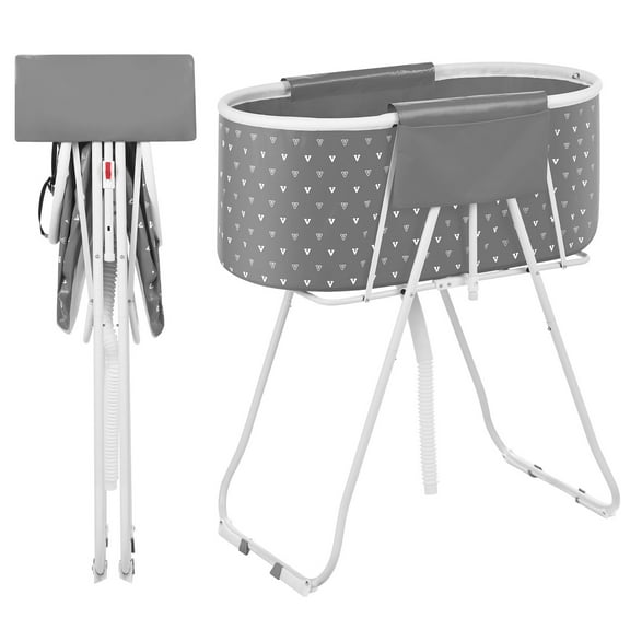 KFFKFF Portable Elevated Dog Bathtub, Foldable Pet Shower Station with Quick Drainage, Bathing Tub for Grooming Small to Medium Dogs and Cats Indoors or Outdoors, Grey