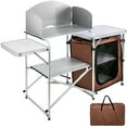 thumbnail image 1 of KFFKFF Portable Folding Cook Table for BBQ, Party, Camping, Brown Color, Outdoor Camp Table 2-Tier, Camping Kitchen Table with Zippered Bag, 1 of 9