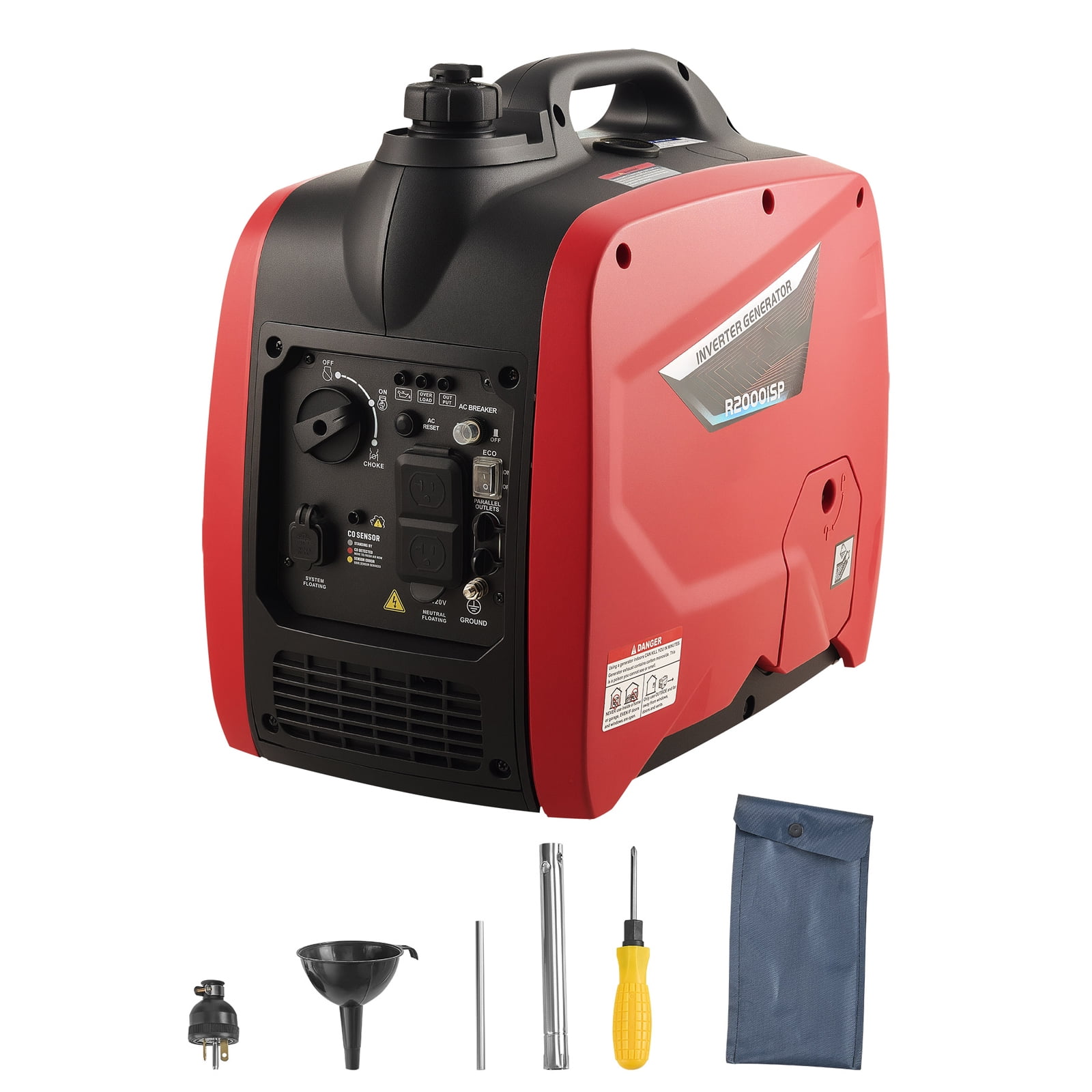 KFFKFF Portable Gas-Powered Inverter Generator, 2900W Peak Output, Quiet Operation for Home Use, Compact Design with CO Sensor, Orange/Black