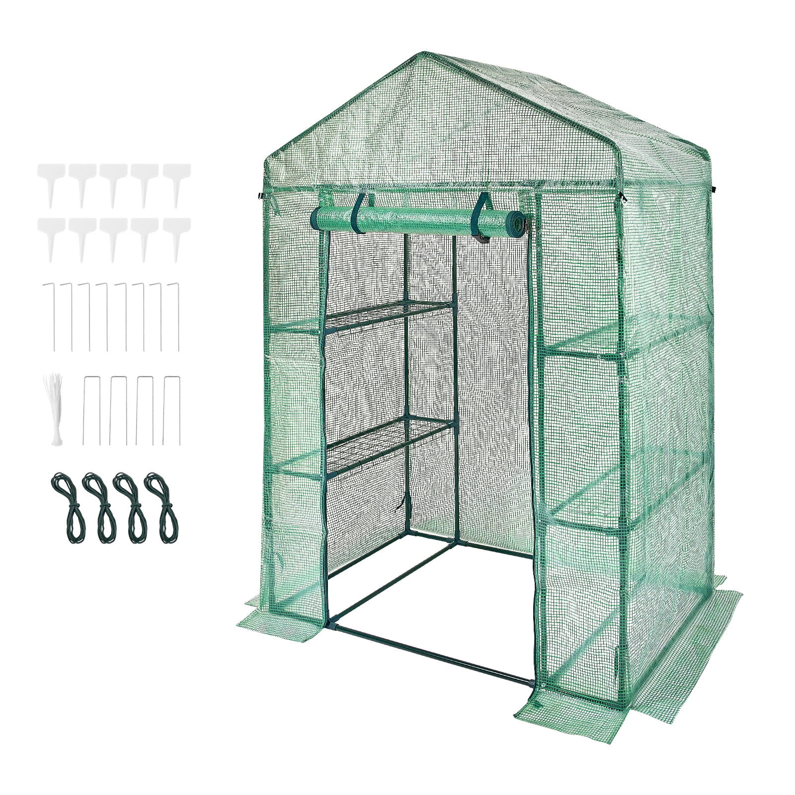 KFFKFF Portable Greenhouse, Dimensions 4.6 x 2.4 x 6.7 ft, Equipped with Shelving Units, Robust PE Cover Incorporating Doors and Windows, Steel Framework, Quick Assembly