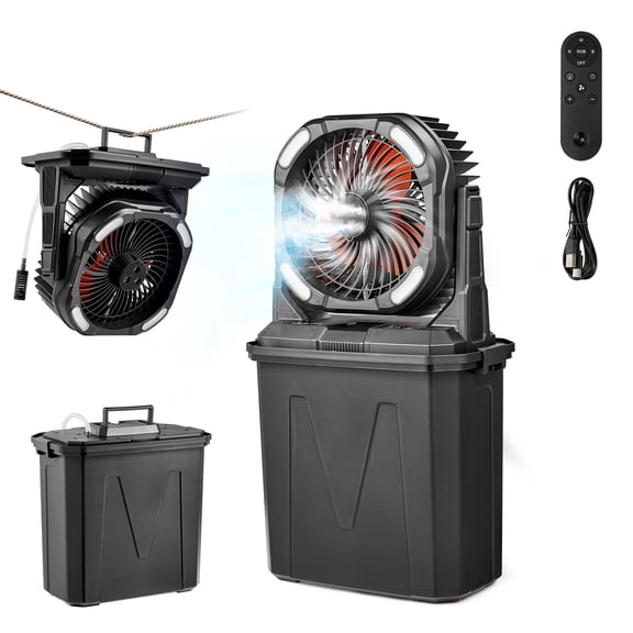 KFFKFF Portable Misting Fan with High-Speed Motor, Water Tank, Rechargeable Battery, Adjustable Speeds, and Lighting Options for Indoor and Outdoor Use