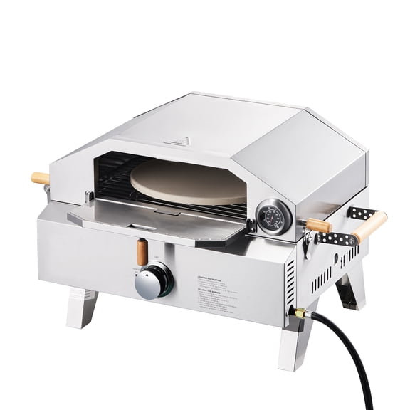 KFFKFF Portable Outdoor Gas Pizza Oven, 13-Inch Pizza Maker with Durable Cordierite Stone, Built-in Thermometer, Dual Cooking Modes for Pizza and Grilling, Ideal for Camping and Backyard Use