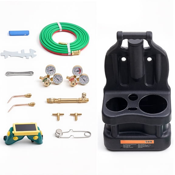 KFFKFF Portable Oxygen Acetylene Torch Kit with Check Valves, Gas Welding Set, Includes 15FT Twin-Hose, 2 Welding Tips, 2 Regulators & Cylinder Holder for Metalworking Applications