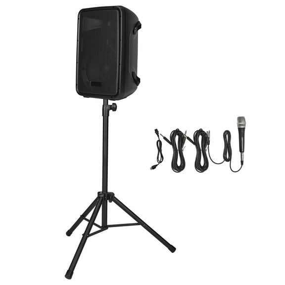 KFFKFF Portable PA System, 300W Powered Sound Setup with 8-Channel Mixer, Dual Speakers, Bluetooth Connectivity, Microphone, Compact Stands, USB, SD, XLR, RCA Inputs, Remote Control