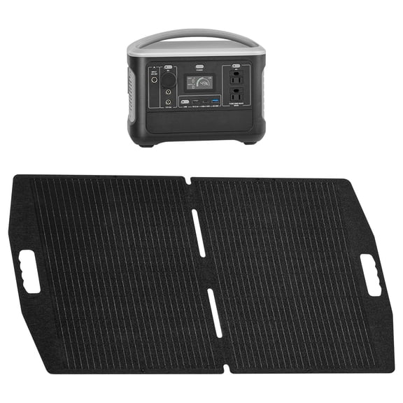 KFFKFF Portable Power Station with 100W Solar Panel, 600W Solar Generator, 493Wh LiFePO4 Battery Backup with 8 Output Ports for Emergency Use, Camping, and RV Trips