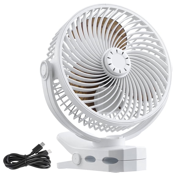 KFFKFF Portable Rechargeable Clip-On Fan, USB-Compatible with Adjustable Speeds & Air Circulation Mode, Durable Clamp Design, Extended Battery Life for Desk, Golf Cart, Camping, Treadmill, Office