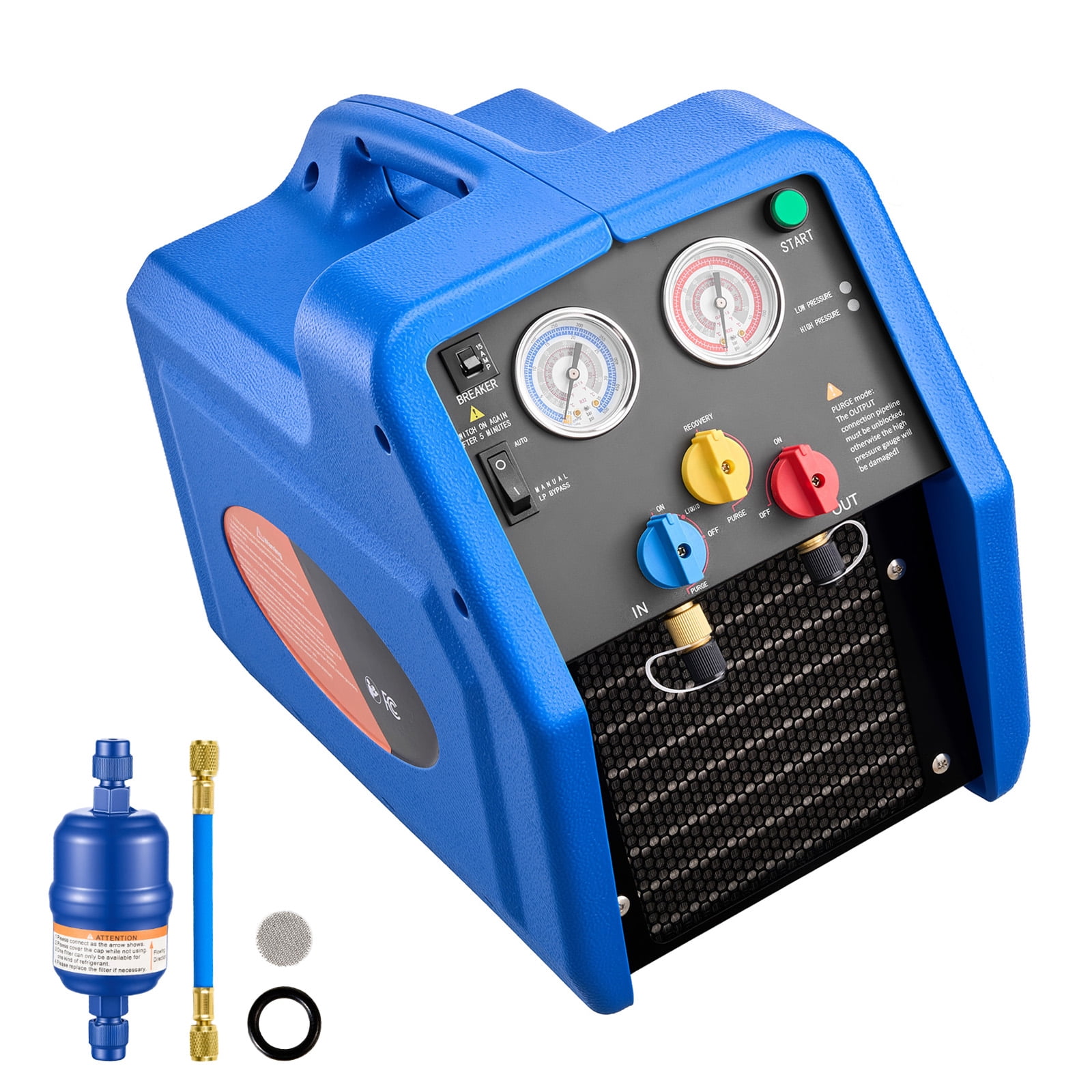 KFFKFF Portable Refrigerant Recovery Unit, 1 HP 110V 60Hz Dual Cylinder System for Liquid and Vapor Refrigerant, 1750 RPM Recycling Equipment for Automotive and Home Air Conditioning