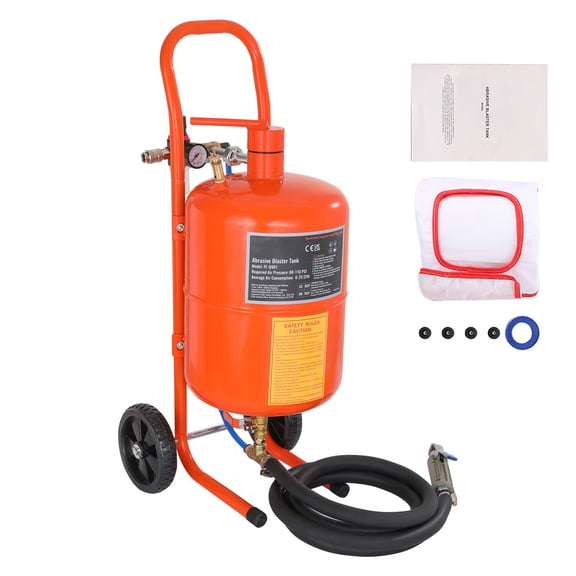 KFFKFF 5 Gallon Sand Blaster, 60-110 PSI High-Pressure Abrasive Blasting Tank, Portable Sandblasting Kit with 4 Ceramic Nozzles and Oil-Water Separator for Removing Paint, Stains, and Rust
