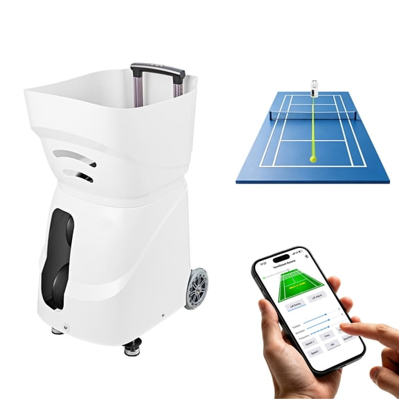 KFFKFF Portable Tennis Ball Machine with App Control, 110-Ball Capacity, Adjustable Spin, Dual Training Modes, 4-Hour Battery Life, and Speeds up to 75 MPH