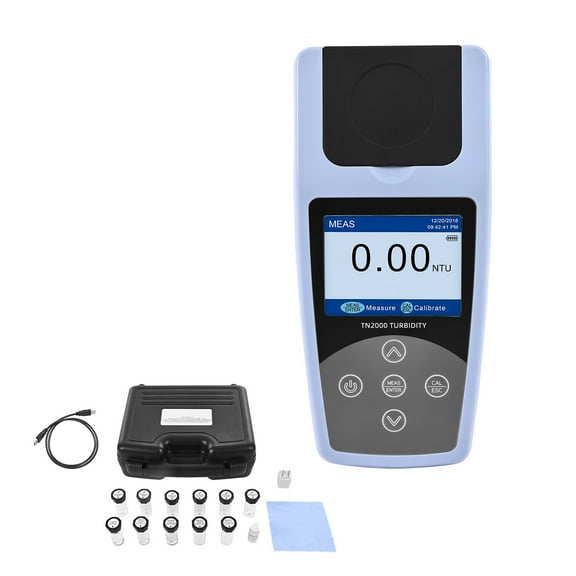 KFFKFF Portable Turbidity Meter, 01000 NTU Range, EPA 180.1 Compliant, White Light Turbidimeter with Calibration Solutions, Sample Vials, and Carrying Case for Field and Plant Applications