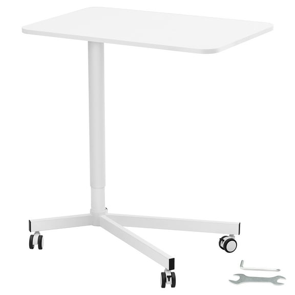 KFFKFF Portable Workstation Desk, Adjustable Height from 28.5"-44.2" with Gas-Spring Mechanism, 360 Rotating Wheels (2 with Locks), Mobile Laptop Stand and Computer Trolley , Supports up to 44lbs