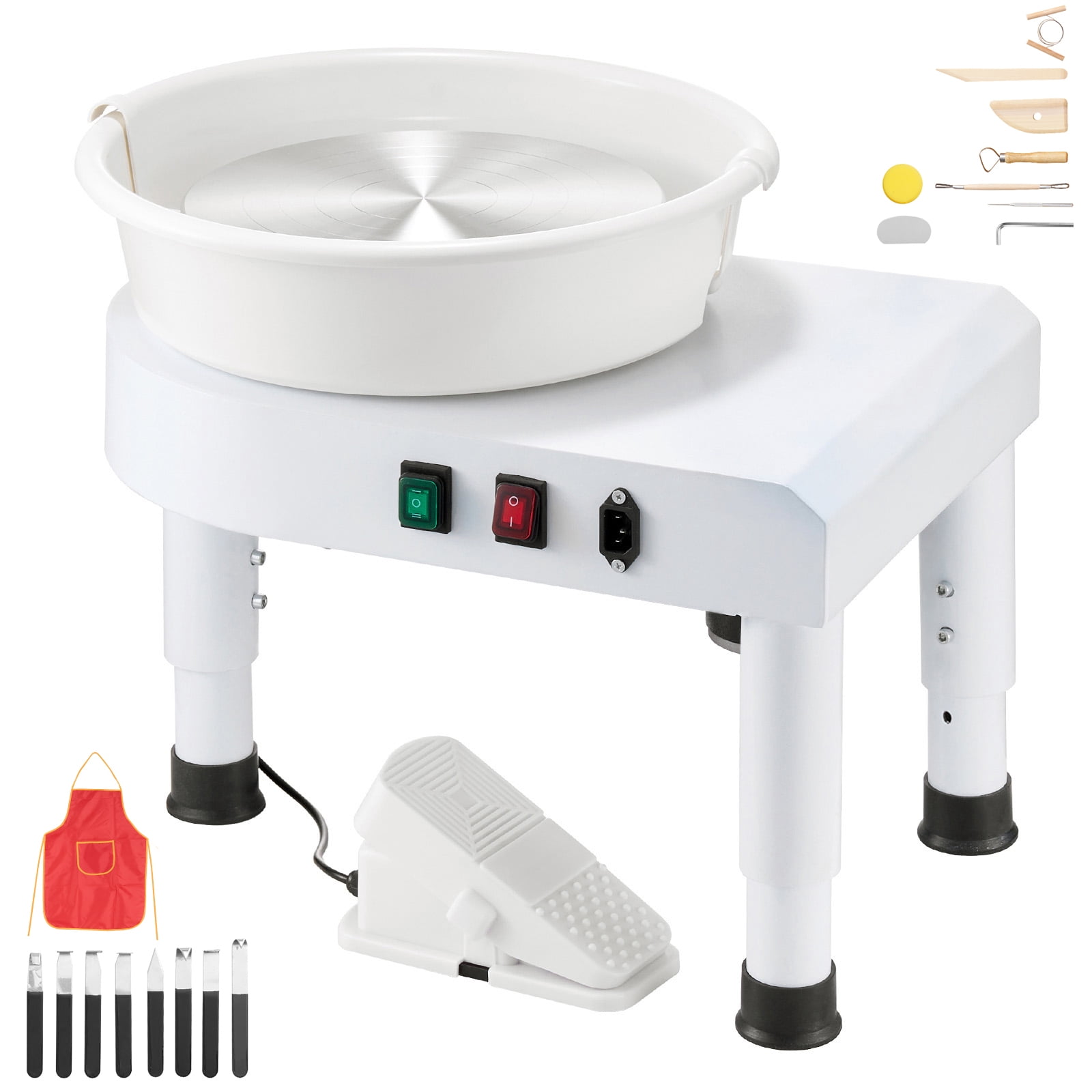KFFKFF Pottery Wheel with 11-Inch Ceramic Plate, Adjustable Speed 60-300 RPM, Foot Pedal Control, Removable Basin, Height-Adjustable Legs,Includes Accessories for Home Crafting and DIY Projects,White