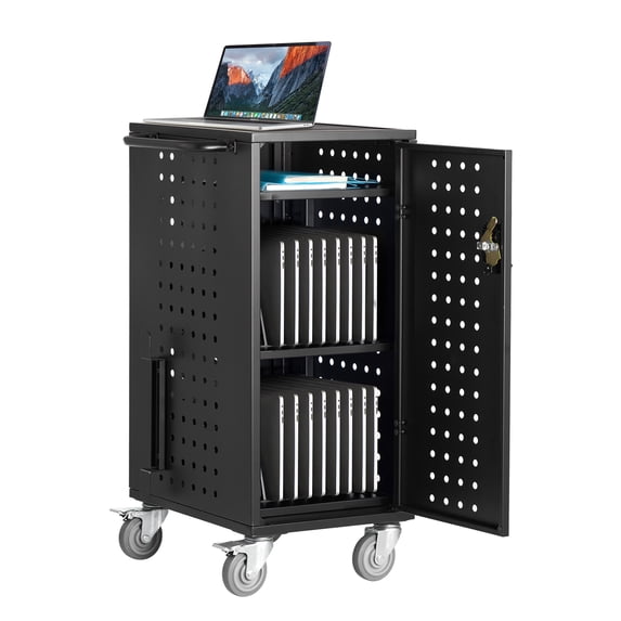 KFFKFF Power Station, Mobile Charger for 20 Devices, 15.6 inch Lockable Storage for Classroom and Office, Portable Charger Cart with Integrated Power Strip, Suitable for Chromebook, and Laptop