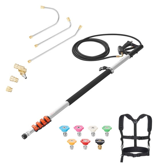 KFFKFF Power Washer Extending Arm, 21 ft, 4000 psi, Extendable Spray Arm with Pressure Washer Extension Rods, Gutter Cleaning Tool, Swivel Connector, 7 Spray Nozzle Attachments